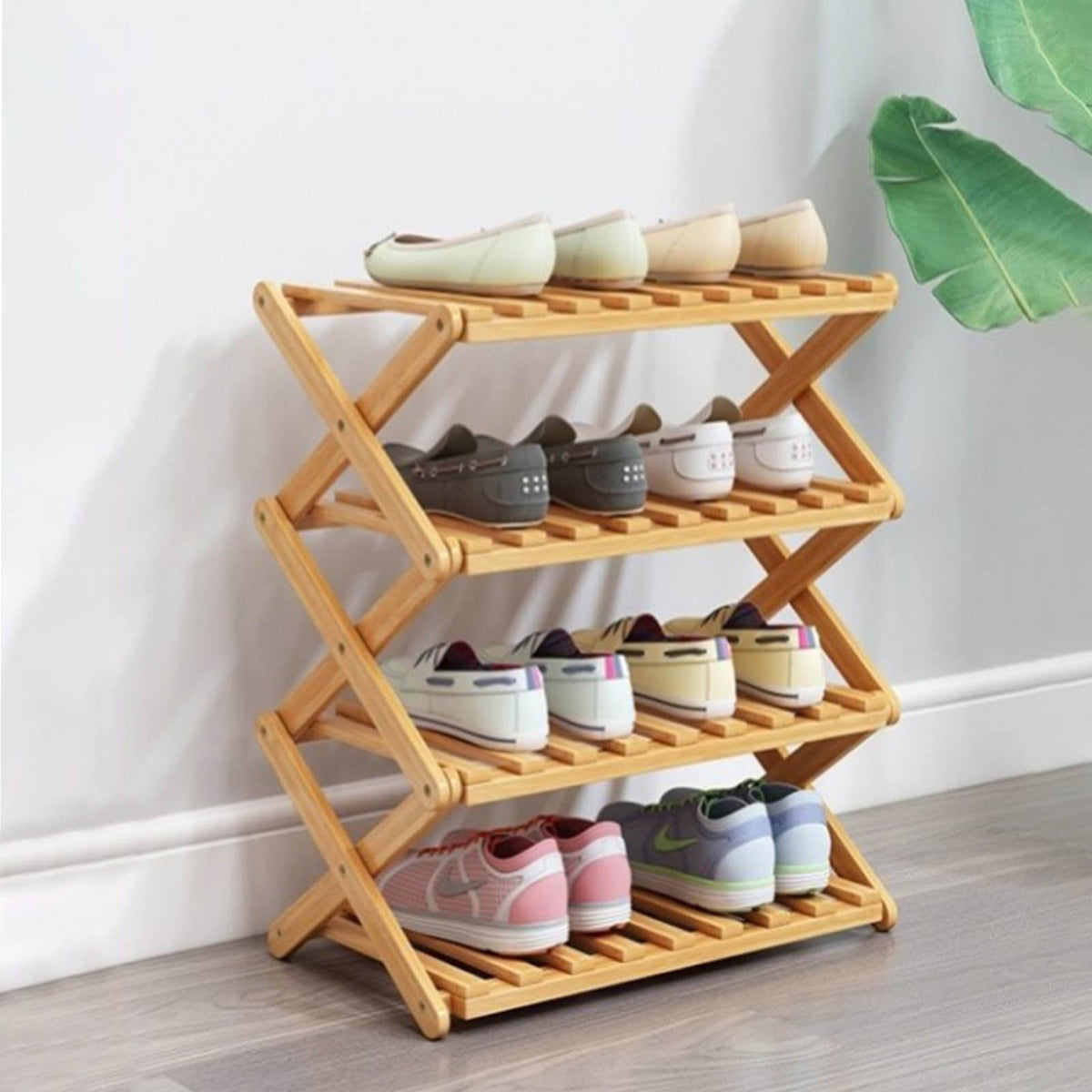 3 Tier Bamboo Shoe Rack,Portable Folding Shoe Storage Rack,Without Installation Small Shoe Rack Perfect for Corridors, Bedrooms and Small Spaces (3 Tier)
