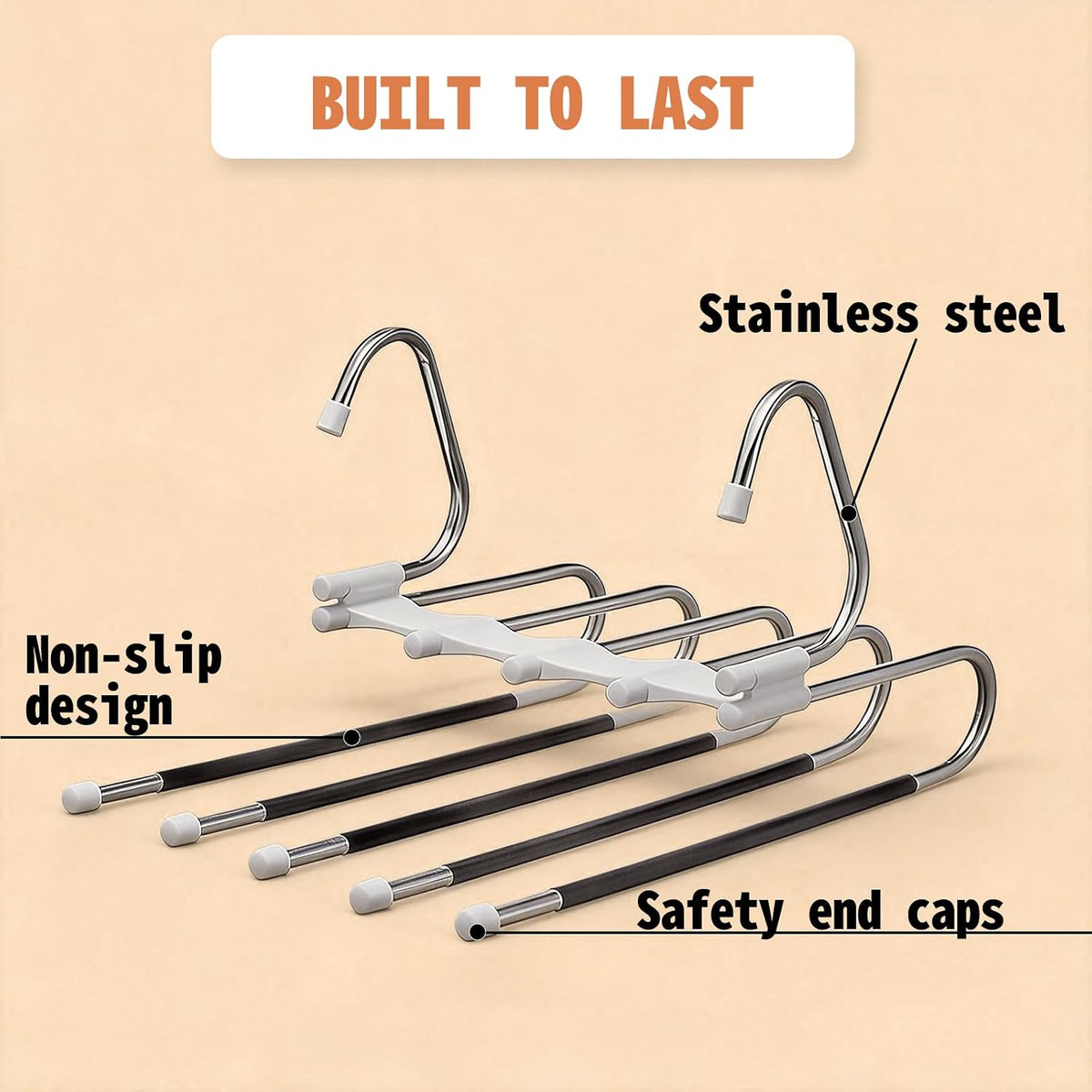 Pants Hangers Space Saving 5 Tier - 2 Pack Closet Organizers and Storage Closet Organizer,Anti-Slip Design,Closet Organizers and Storage for Pants Jeans Skirts Scarf Legging