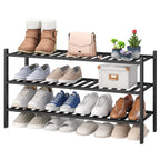 viewcare 3-Tier Black Bamboo Shoe Rack for Entryway, Stackable | Foldable | Natural, Shoe Shelf Storage Organizer for Hallway Closet, Free Standing Shoe Racks for Indoor Outdoor