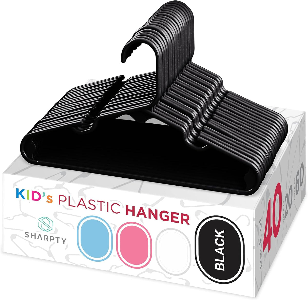 Sharpty Kids Plastic Hangers, Children's Hangers for Baby, Toddler, and Child Clothes - Everyday Standard Use - Ideal for Boys and Girls Closet, Clothing, Pants, Coats, and More - White, 20 Pack