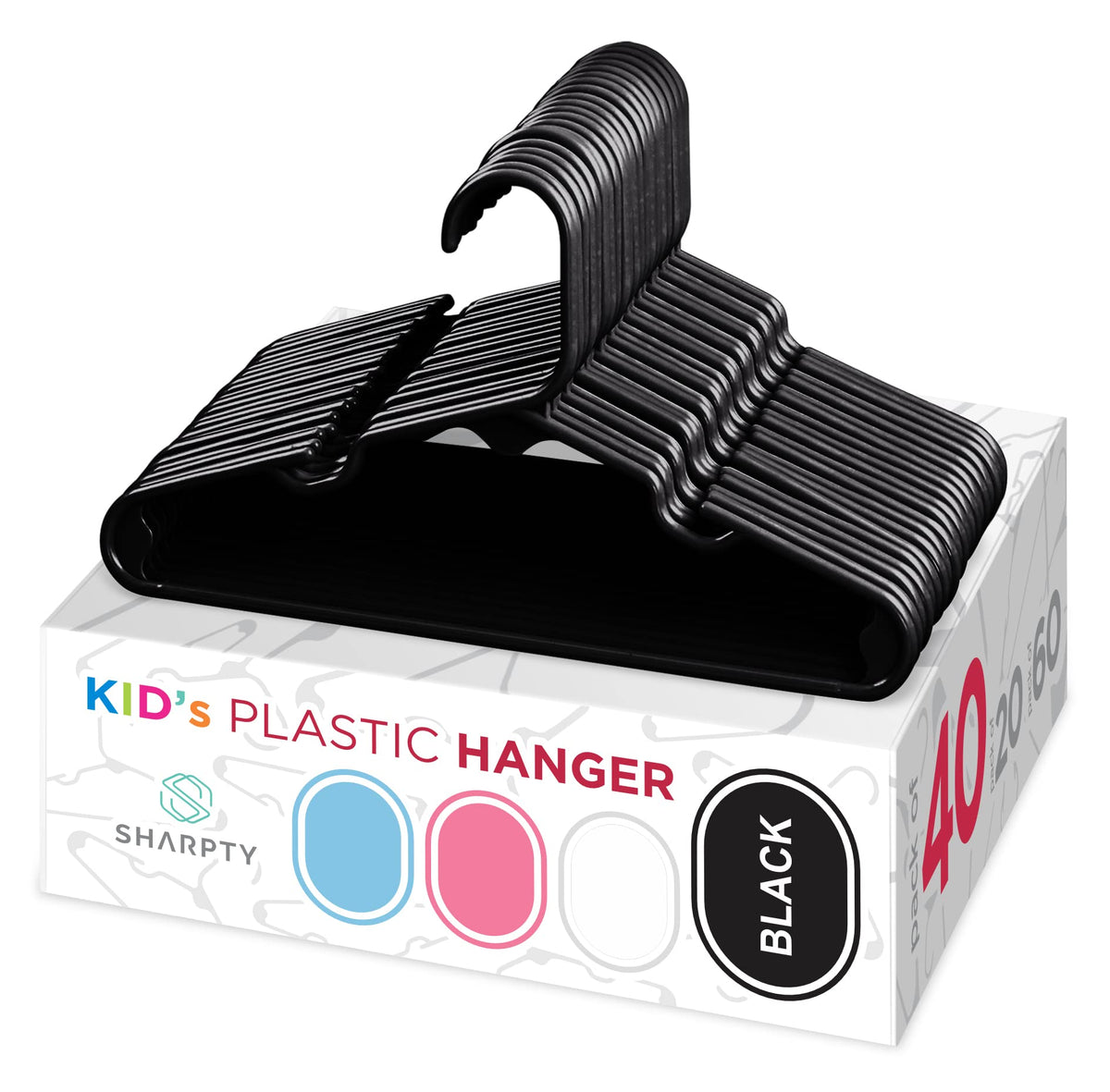 Sharpty Kids Plastic Hangers, Children's Hangers for Baby, Toddler, and Child Clothes - Everyday Standard Use - Ideal for Boys and Girls Closet, Clothing, Pants, Coats, and More - White, 20 Pack