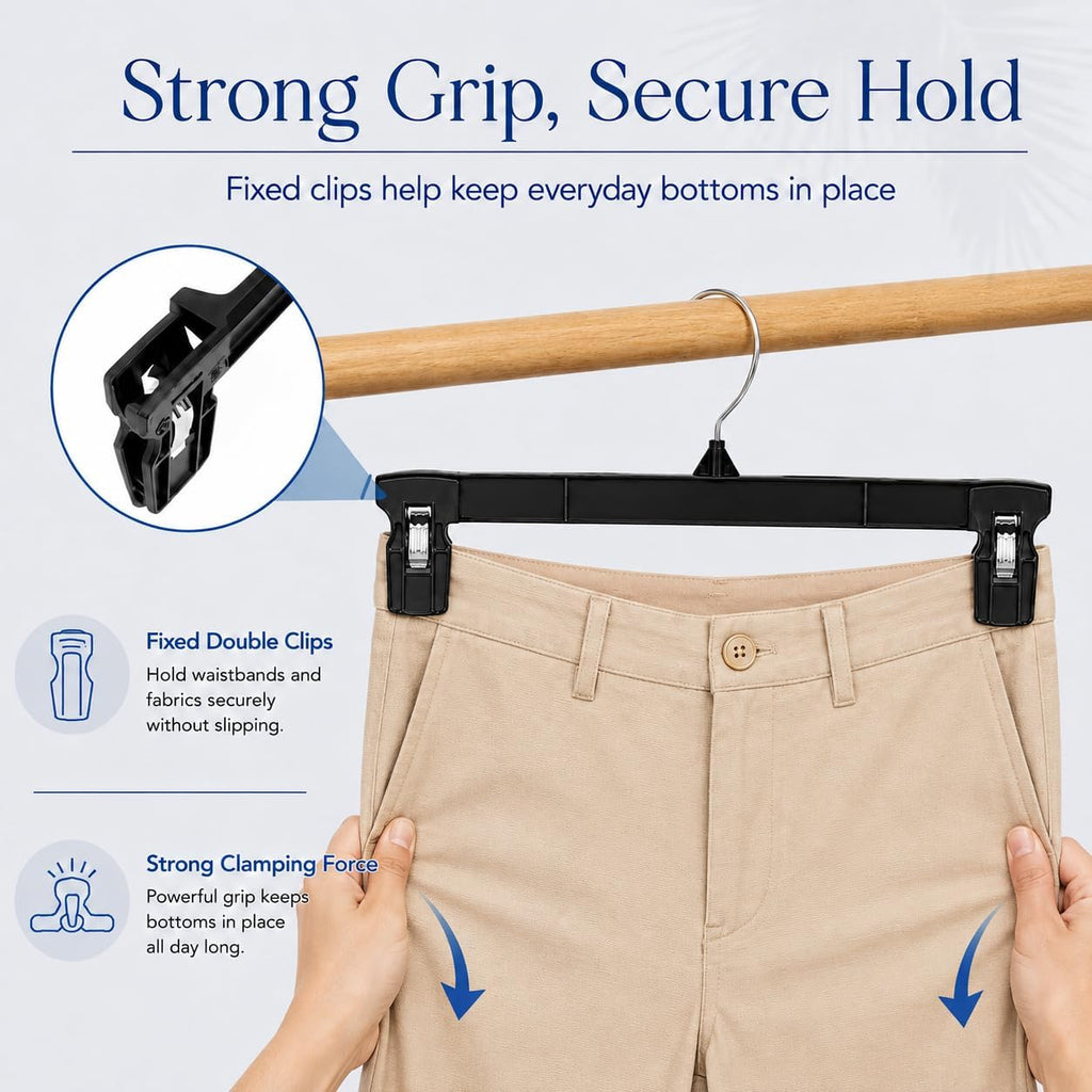 Smartor Black Pants Hangers 30 Pack, Skirt Hangers with Clips, 12 Inch
