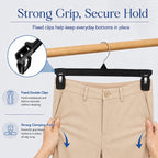 Smartor Black Pants Hangers 30 Pack, Skirt Hangers with Clips, 12 Inch