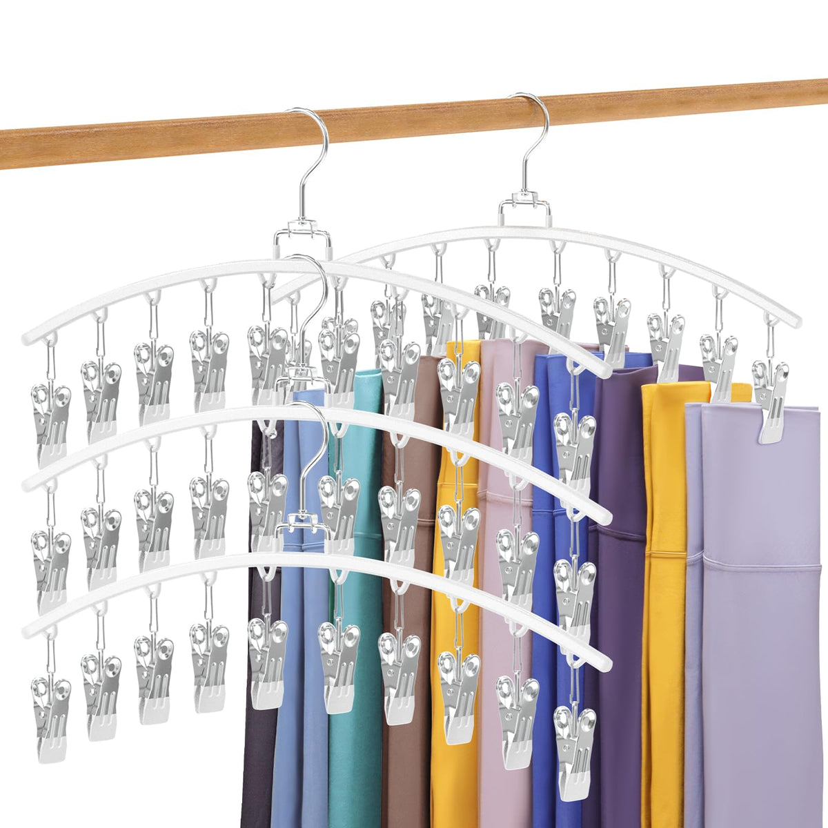 2 Pack Legging Organizer for Closet 360° Swivel, Metal Gym Clothes Organizer w/20 Clips Holds 20 Leggings, Hangers Space Saving, Closet Organizers and Storage, Dorm Room Organization Essentials, Black