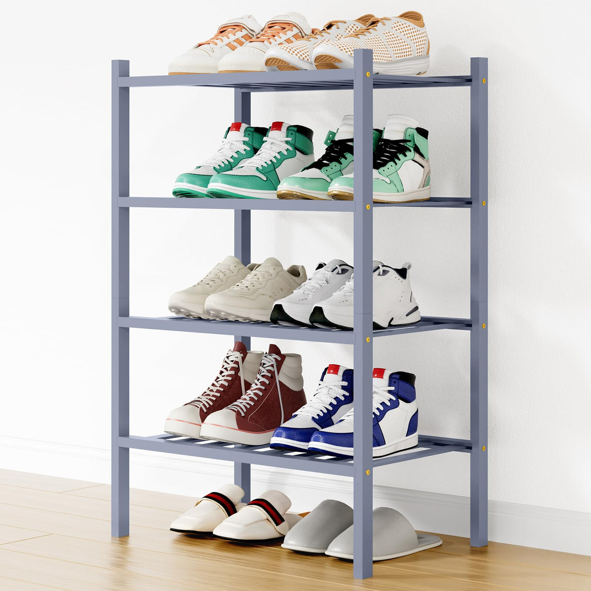 Smiry Bamboo Shoe Rack, 12 Vertical Slats, 3 Tier - 26.8" Wide, Natural