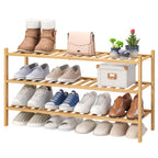 viewcare 3-Tier Black Bamboo Shoe Rack for Entryway, Stackable | Foldable | Natural, Shoe Shelf Storage Organizer for Hallway Closet, Free Standing Shoe Racks for Indoor Outdoor