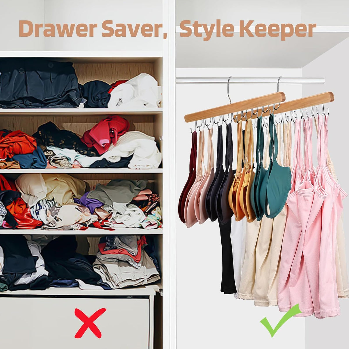 NECAMOCU 2 Pack Bra Hanger for Closet Organizer, Premium Tank Top Hangers
