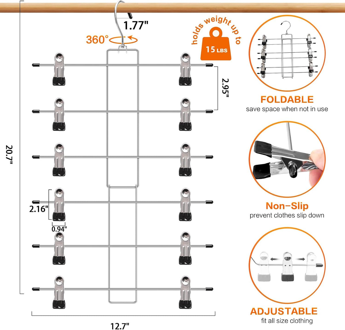 3 Pack Pants-Hangers-Space-Saving, 6 Tier-Closet-Organizers-and-Storage