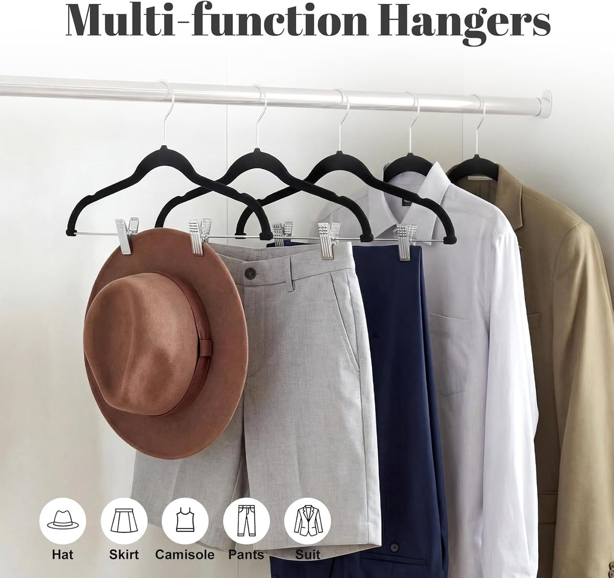 HOUSE DAY Skirt Hangers 24 Pack, Velvet Pants Hangers with Adjustable Clips