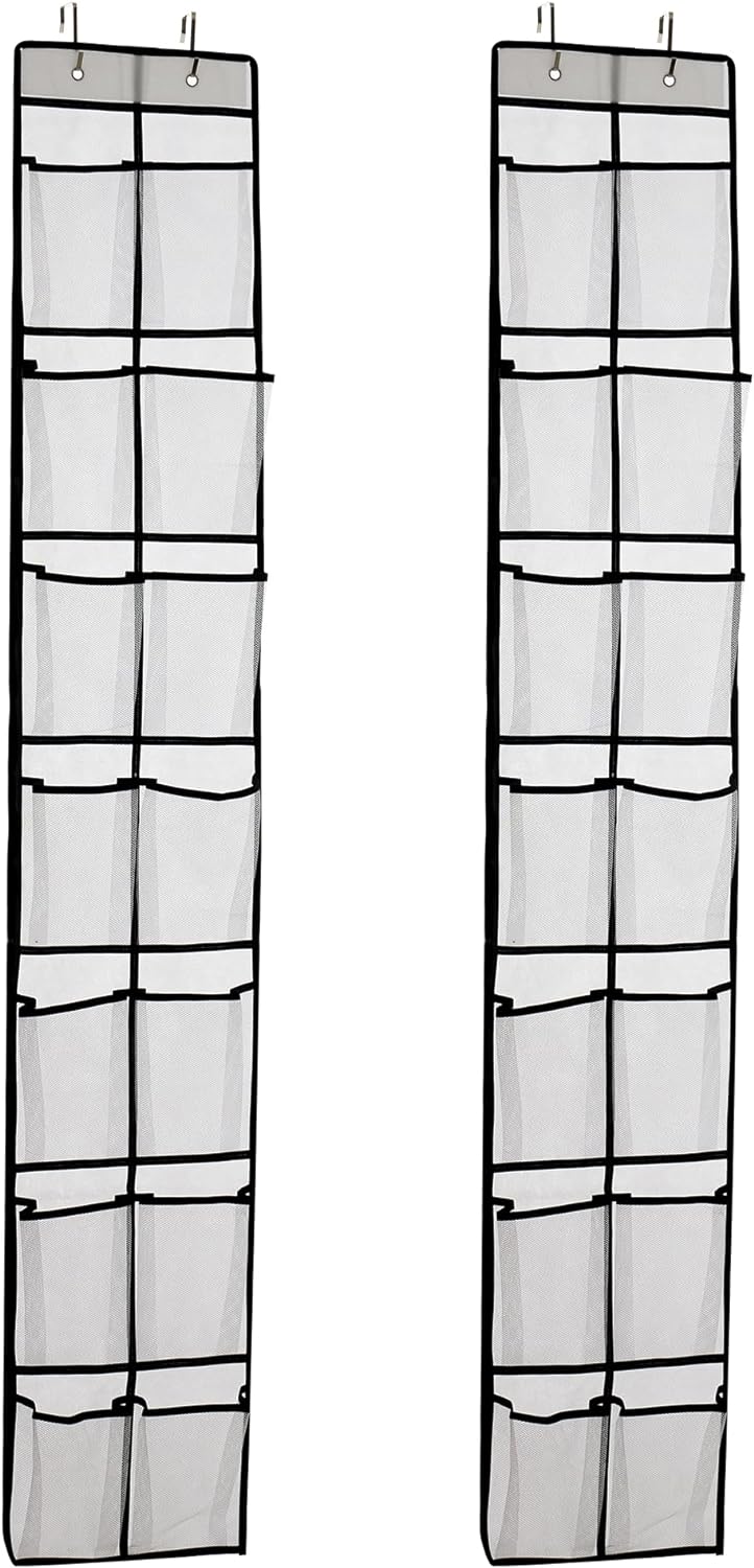 PVWSG Over The Door Shoe Organizer, 14 Large Mesh Pockets Hanging Shoe Rack for Closet Organizers and Storage, White, 2-pack (white)