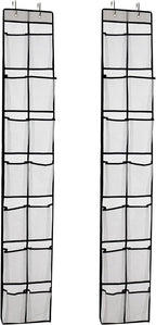 PVWSG Over The Door Shoe Organizer, 14 Large Mesh Pockets Hanging Shoe Rack for Closet Organizers and Storage, White, 2-pack (white)