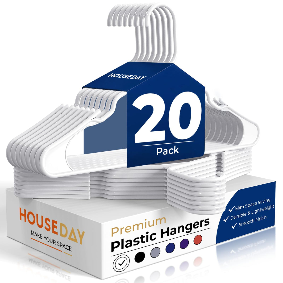 HOUSE DAY White Plastic Hangers 16 Pack – Slim Space Saving Clothes Hangers