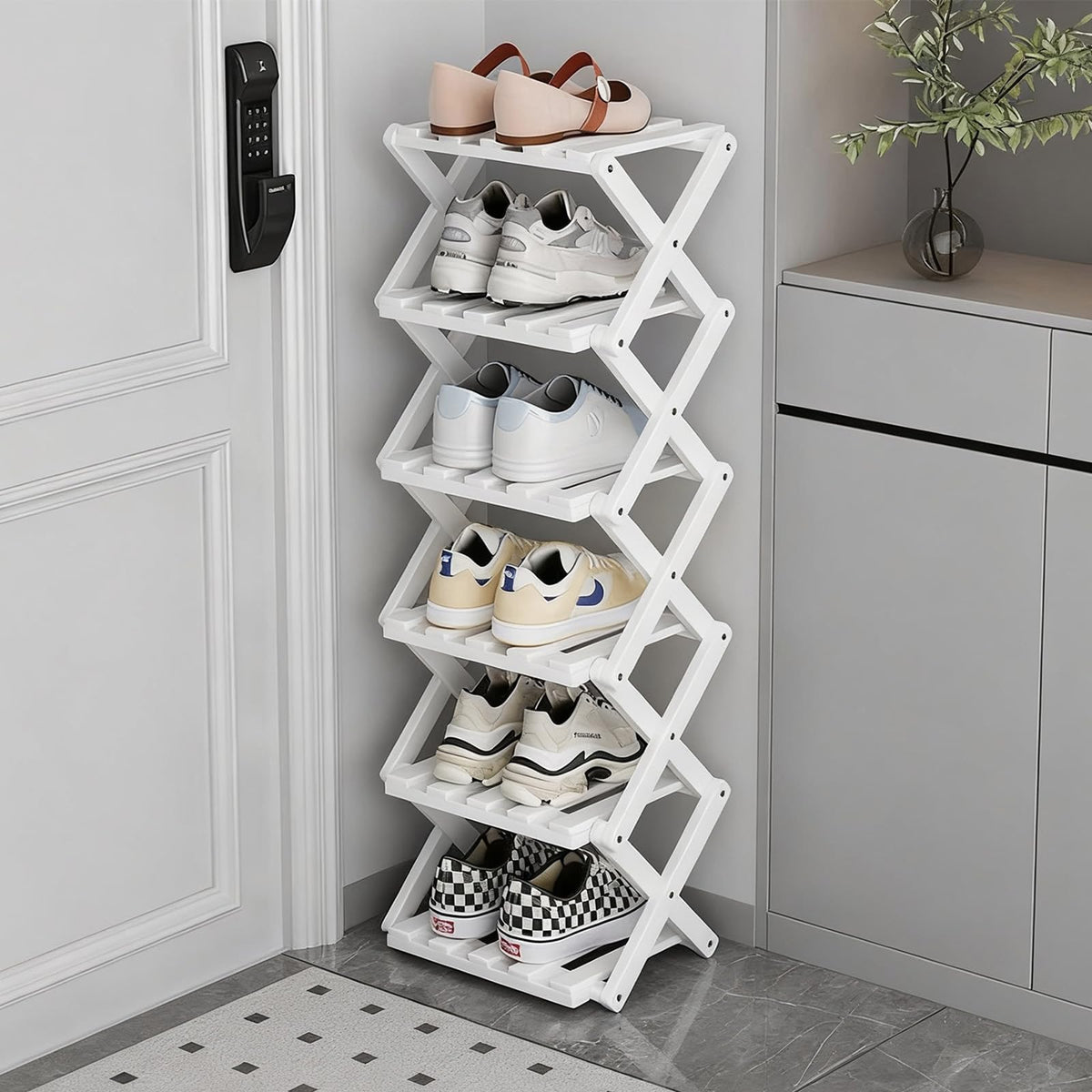 Vertical Narrow Shoe Rack, 7 Tier Portable Folding Shoe Storage Rack, Without Installation Free Standing Shoe Rack for Corridors, Bedrooms Living Room Corner and Small Spaces (7 Tier)