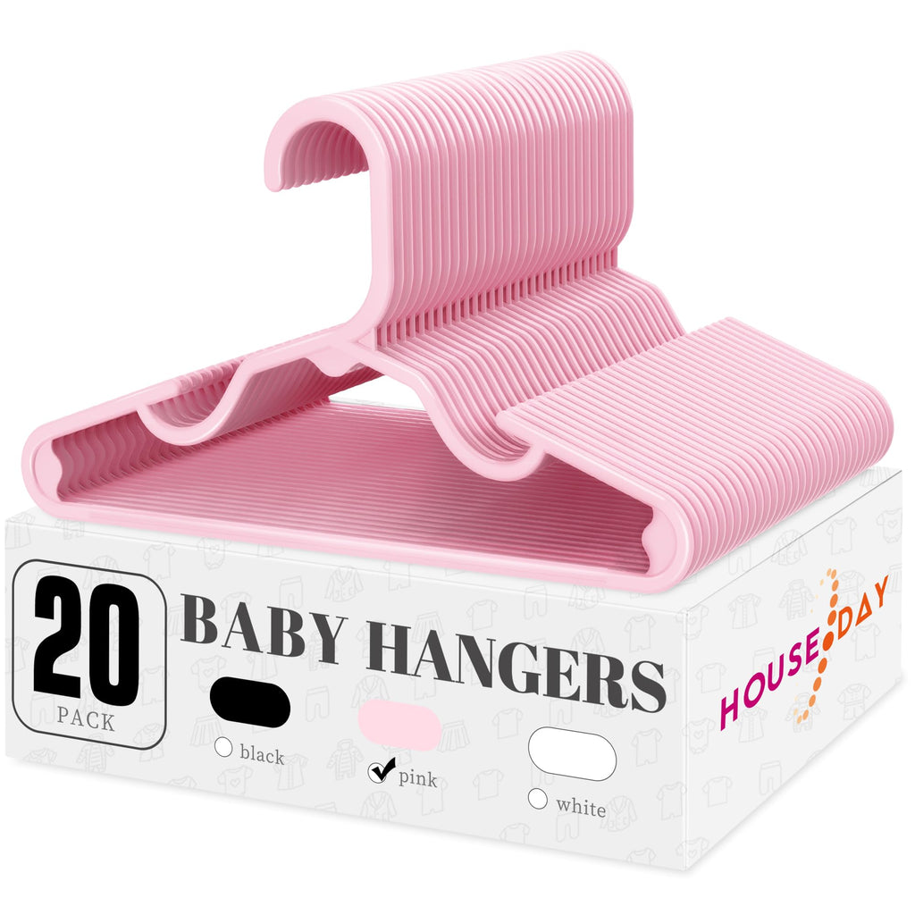 HOUSE DAY Plastic Baby Hangers for Closet 20 Pack, Durable Plastic Kids Hangers for Baby Clothes, Thin & Compact Childrens Hangers, Space Saving Pink Baby Hanger, Small Hanger for Kids Clothes