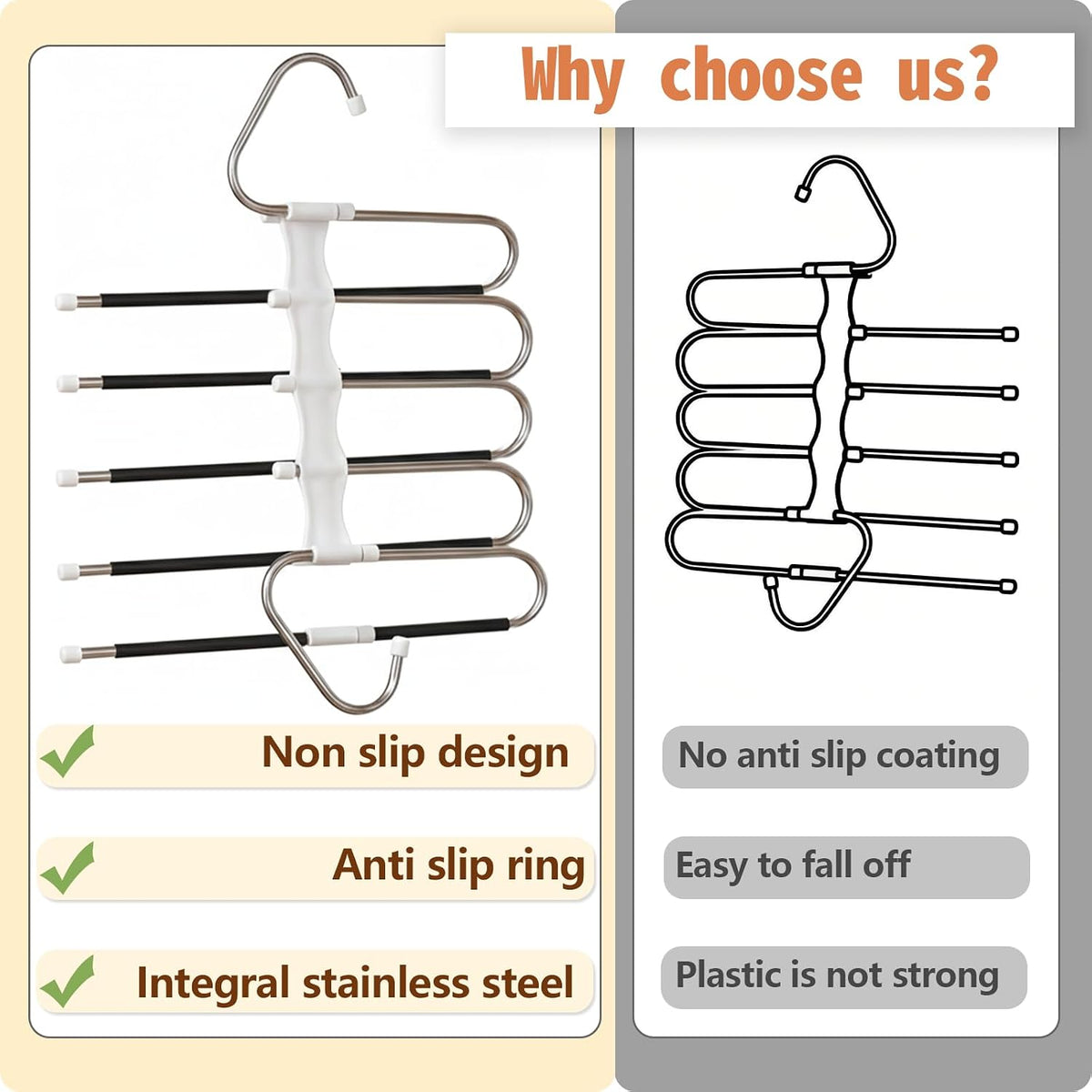 Pants Hangers Space Saving 5 Tier - 2 Pack Closet Organizers and Storage Closet Organizer,Anti-Slip Design,Closet Organizers and Storage for Pants Jeans Skirts Scarf Legging