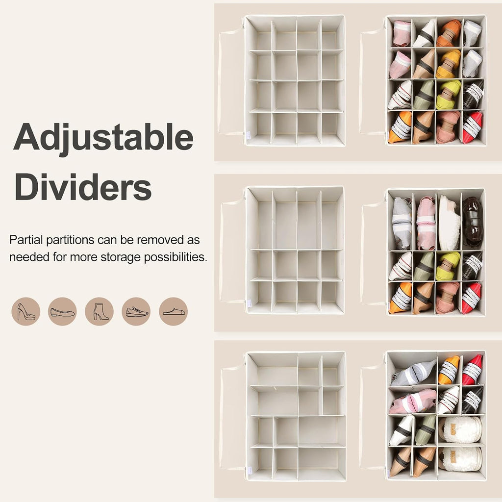 TOPIA HOME Shoe Organizer for Closet, Foldable Shoe Box, Adjustable Divider