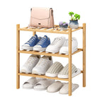 viewcare 3-Tier Black Bamboo Shoe Rack for Entryway, Stackable | Foldable | Natural, Shoe Shelf Storage Organizer for Hallway Closet, Free Standing Shoe Racks for Indoor Outdoor
