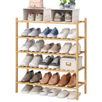 viewcare 3-Tier Black Bamboo Shoe Rack for Entryway, Stackable | Foldable | Natural, Shoe Shelf Storage Organizer for Hallway Closet, Free Standing Shoe Racks for Indoor Outdoor