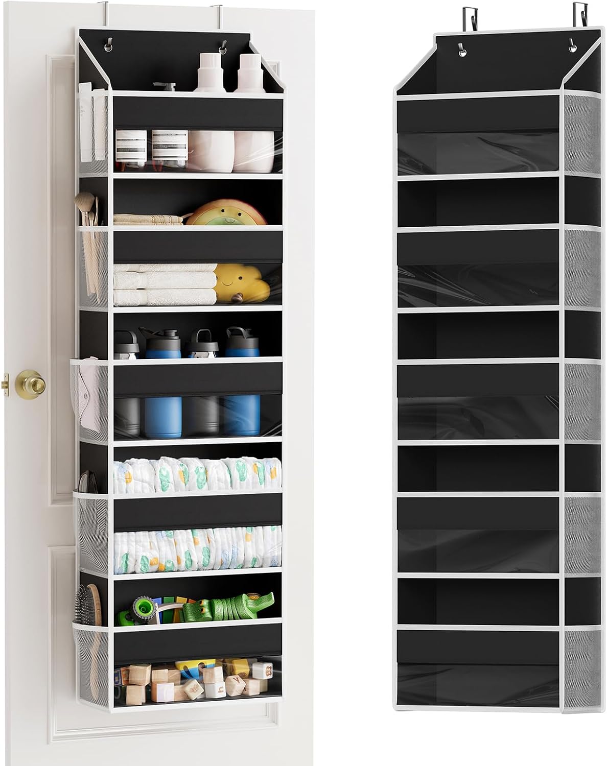 SpaceAid 1 Pack Over The Door Organizer with 5 Large Pockets and 10 Mesh Side Pockets, 5 Layers Door Organizer Hanging with Clear Window for Bedroom, Bathroom, Pantry and Nursery, Gray