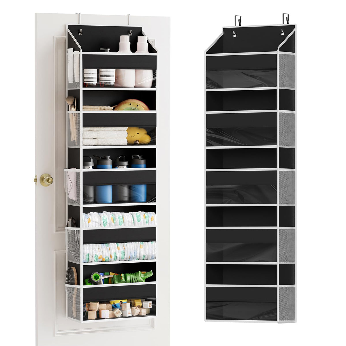 SpaceAid 1 Pack Over The Door Organizer with 5 Large Pockets and 10 Mesh Side Pockets, 5 Layers Door Organizer Hanging with Clear Window for Bedroom, Bathroom, Pantry and Nursery, Gray