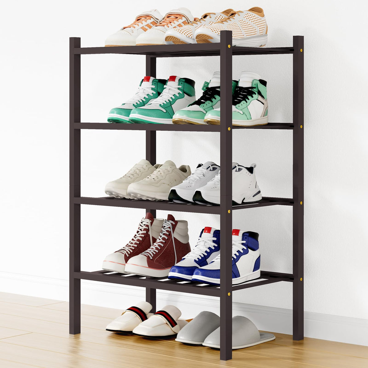 Smiry Bamboo Shoe Rack, 12 Vertical Slats, 3 Tier - 26.8" Wide, Natural