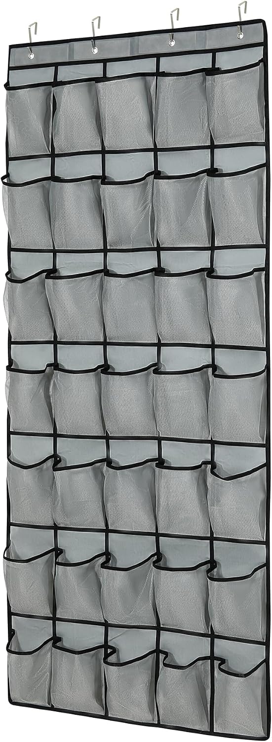 35 Pocket Over Door Shoe Organizer with 4 Metal Hooks（Grey）