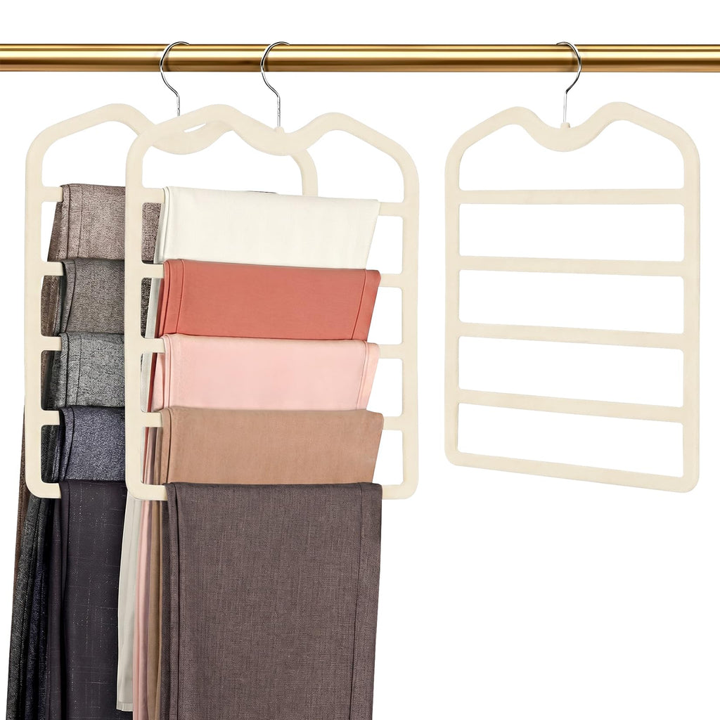 Pants Hangers Space Saving,3 Pack 5 Tier Velvet Short Neck Pants Hangers