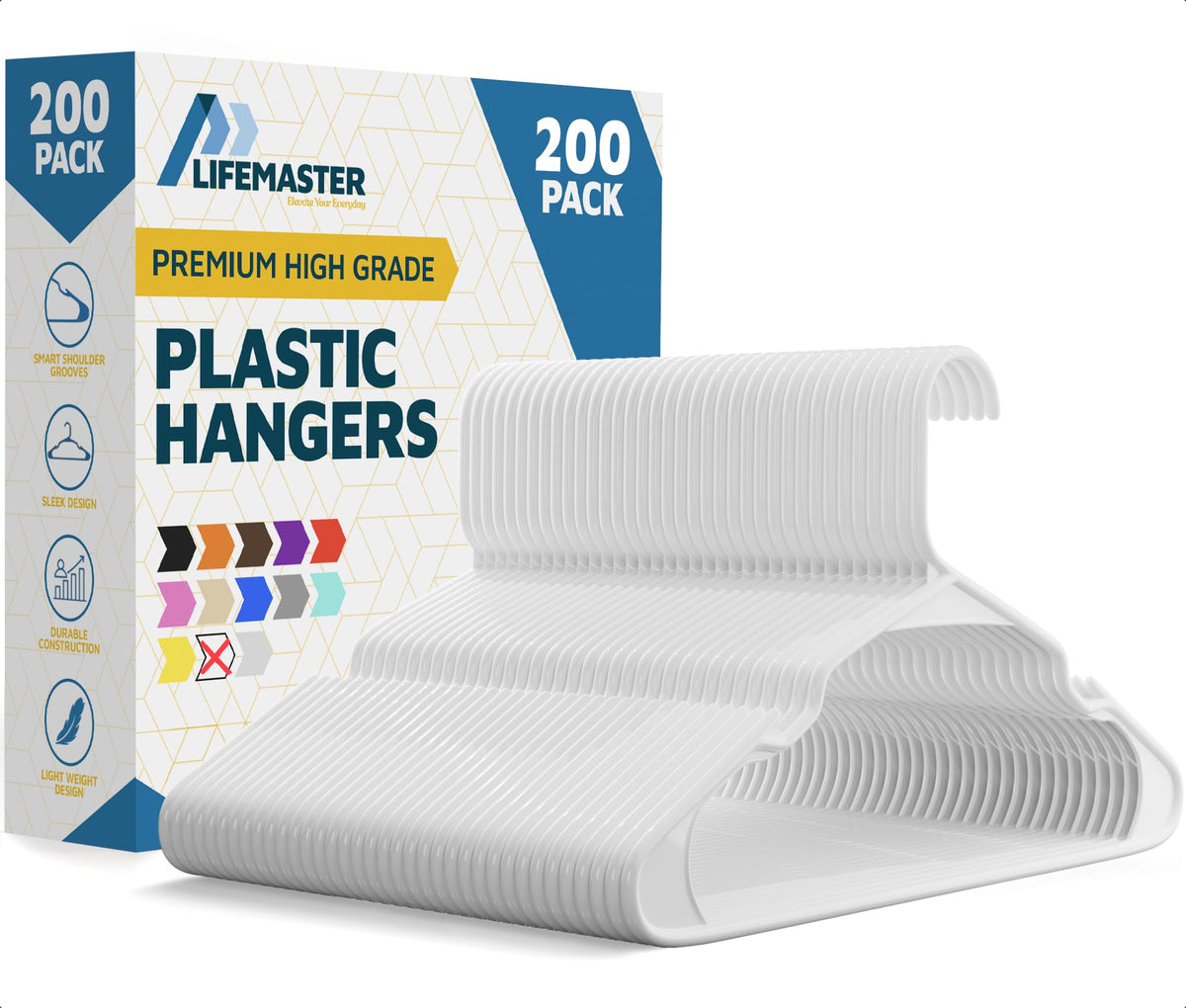 Lifemaster Plastic Clothes Hanger Set - 30 Pieces Versatile, Lightweight, Space-Saving, Non-Slip, Slim Designed, Dry and Wet Clothes Hanger Set - White