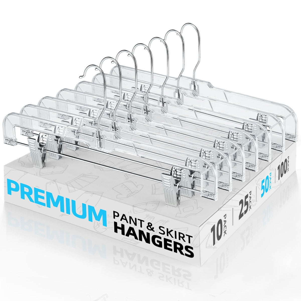 HOUSE DAY Heavy Duty Clear Pants Hangers 25 Pack, 14'' Skirt Hangers