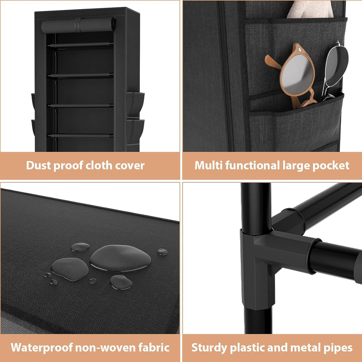 VTRIN Vertical Narrow Shoe Rack Organizer 10 Tier Tall Shoe Shelf Holds 20-22 Pairs with Non-Woven Dustproof Cover for Closet, Entryway Black