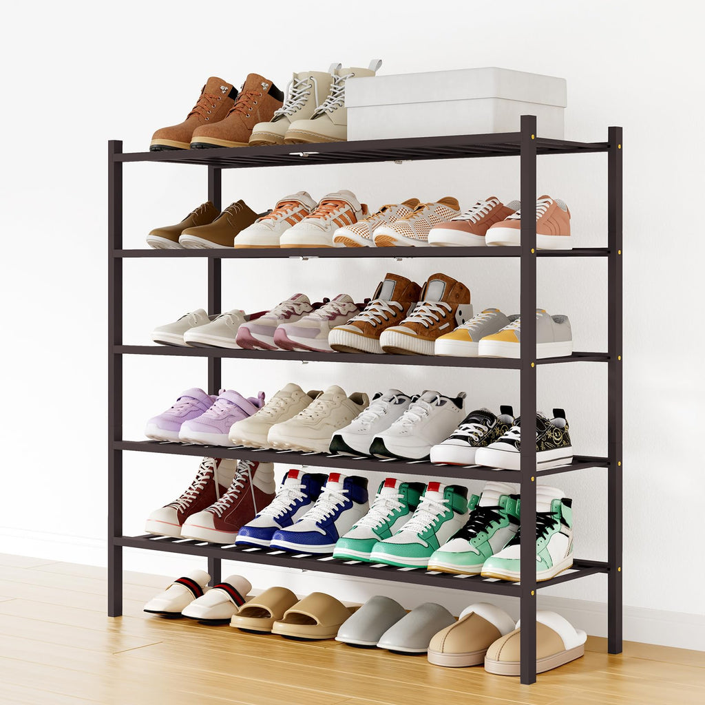 Smiry Bamboo Shoe Rack, 12 Vertical Slats, 3 Tier - 26.8" Wide, Natural