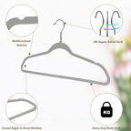 Quality Hangers 50 Pack Plastic Hangers for Clothes - Slim Non-Velvet Hangers with 360° Swivel Chrome Hook & Non Slip Notches - Ideal for Dresses Coats Shirts Jackets & More - Gray (Gray, 50 Pack)