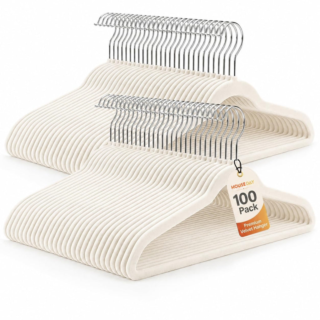 HOUSE DAY Ivory Velvet Hangers 50 Pack - Non Slip Felt Hangers, No Wrinkles