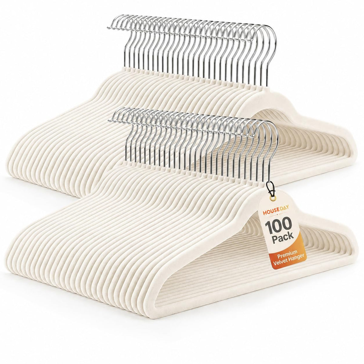 HOUSE DAY Ivory Velvet Hangers 50 Pack - Non Slip Felt Hangers, No Wrinkles