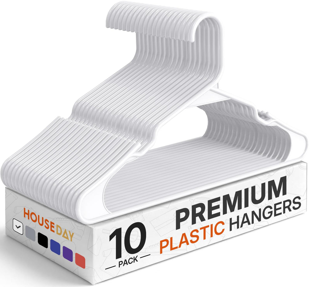 HOUSE DAY White Plastic Hangers 16 Pack – Slim Space Saving Clothes Hangers