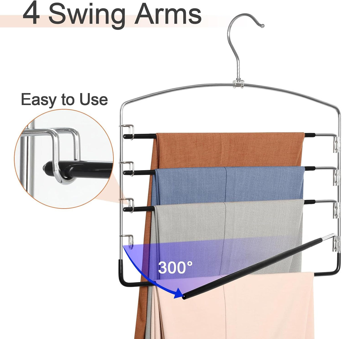 TOPIA HANGER Pant Hangers Space Saving 3 Pack with Non Slip 5 Tiers Hangers