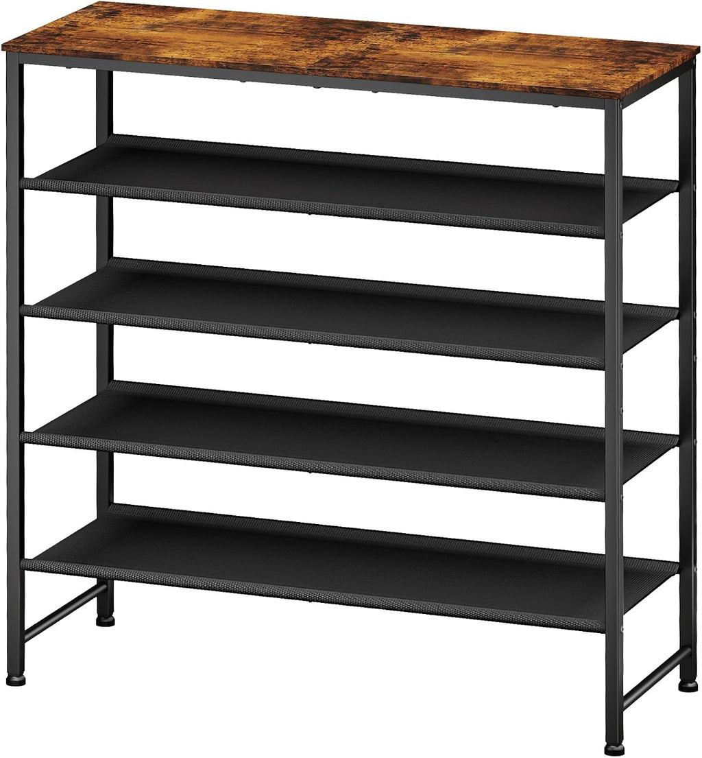 Kitsure 5-Tier Shoe Rack with Wooden Top, 29.5" x 11.4" x 31.1", Brown