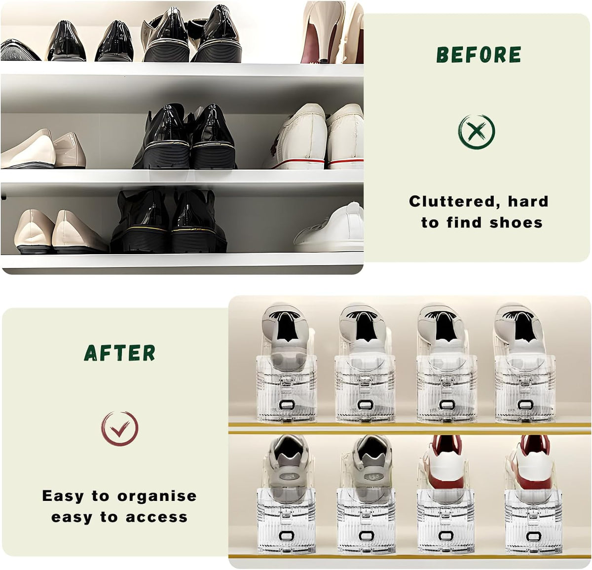 FENRUNXU Shoe Slots Organizer for Closet,12PACK Shoe Stacker Shoe Rack Organizer for Closet Space Saver Storage Shoe Holder Organization(Transparent)