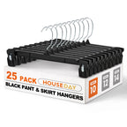 HOUSE DAY Black Pants Hangers with Clips 50 Pack, 12 Inch Skirt Hangers