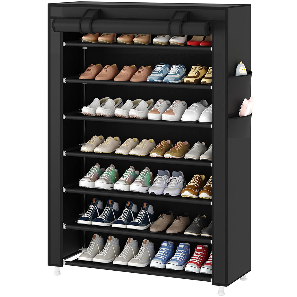 Laiensia 9-Tier Vertical Shoe Rack Organizer, Space Saving Shoe Storage Organizer, Non-Woven Cover Shoe Shelf Holds 36-45 Pairs for Bedroom, Hallway, Closet Entryway, Black
