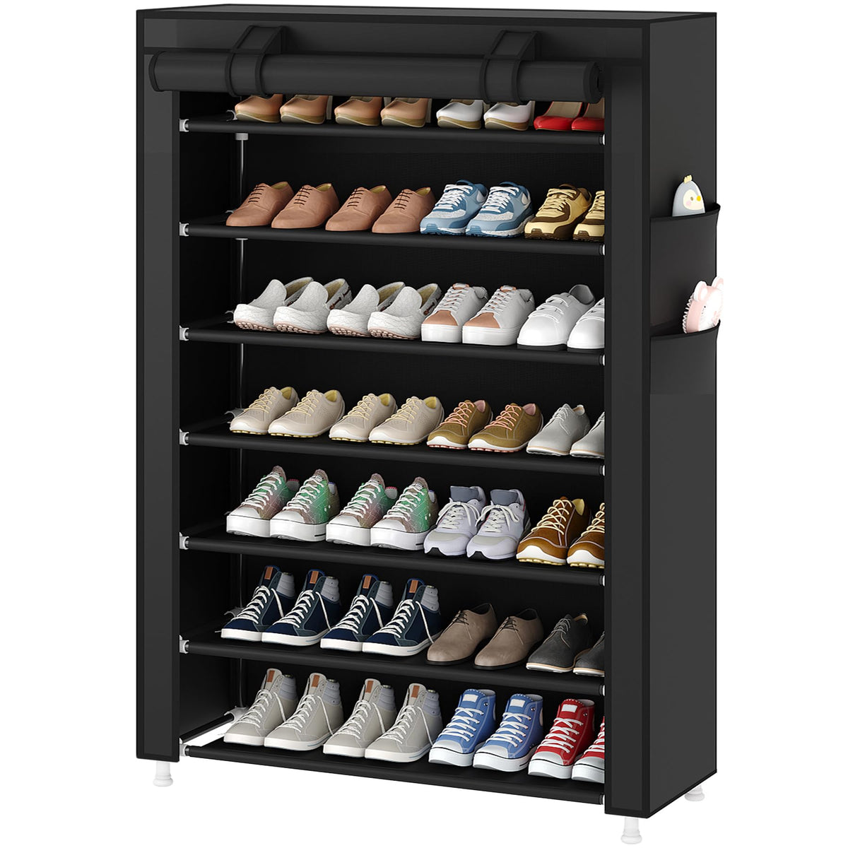 Laiensia 9-Tier Vertical Shoe Rack Organizer, Space Saving Shoe Storage Organizer, Non-Woven Cover Shoe Shelf Holds 36-45 Pairs for Bedroom, Hallway, Closet Entryway, Black