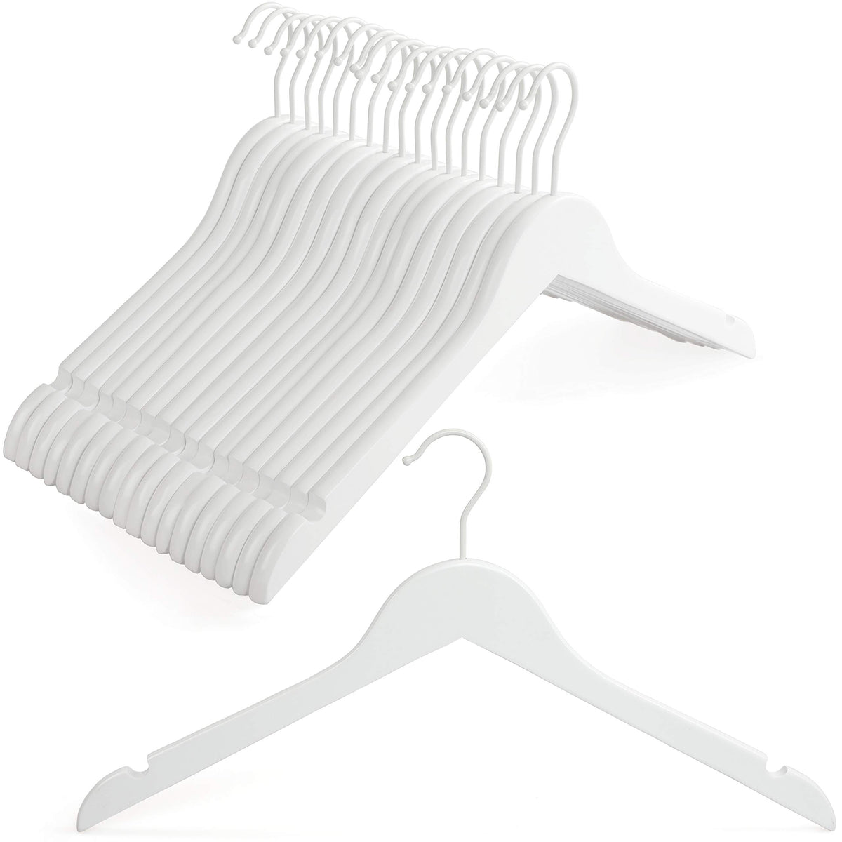 TOPIA HANGER Bride Hanger for Wedding Dress, Premium White Wooden Hangers, 360° Swivel White Hook, Smooth Finish, Extra Smoothly Cut Notches, 10 Pack-CT06W