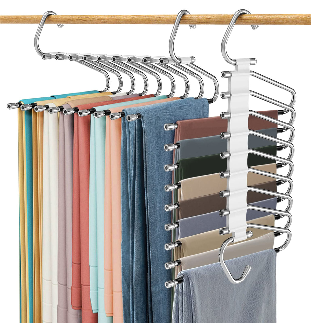 9 Layers Pants Hangers Space Saving Non-Slip Closet Organizer 2 Pack