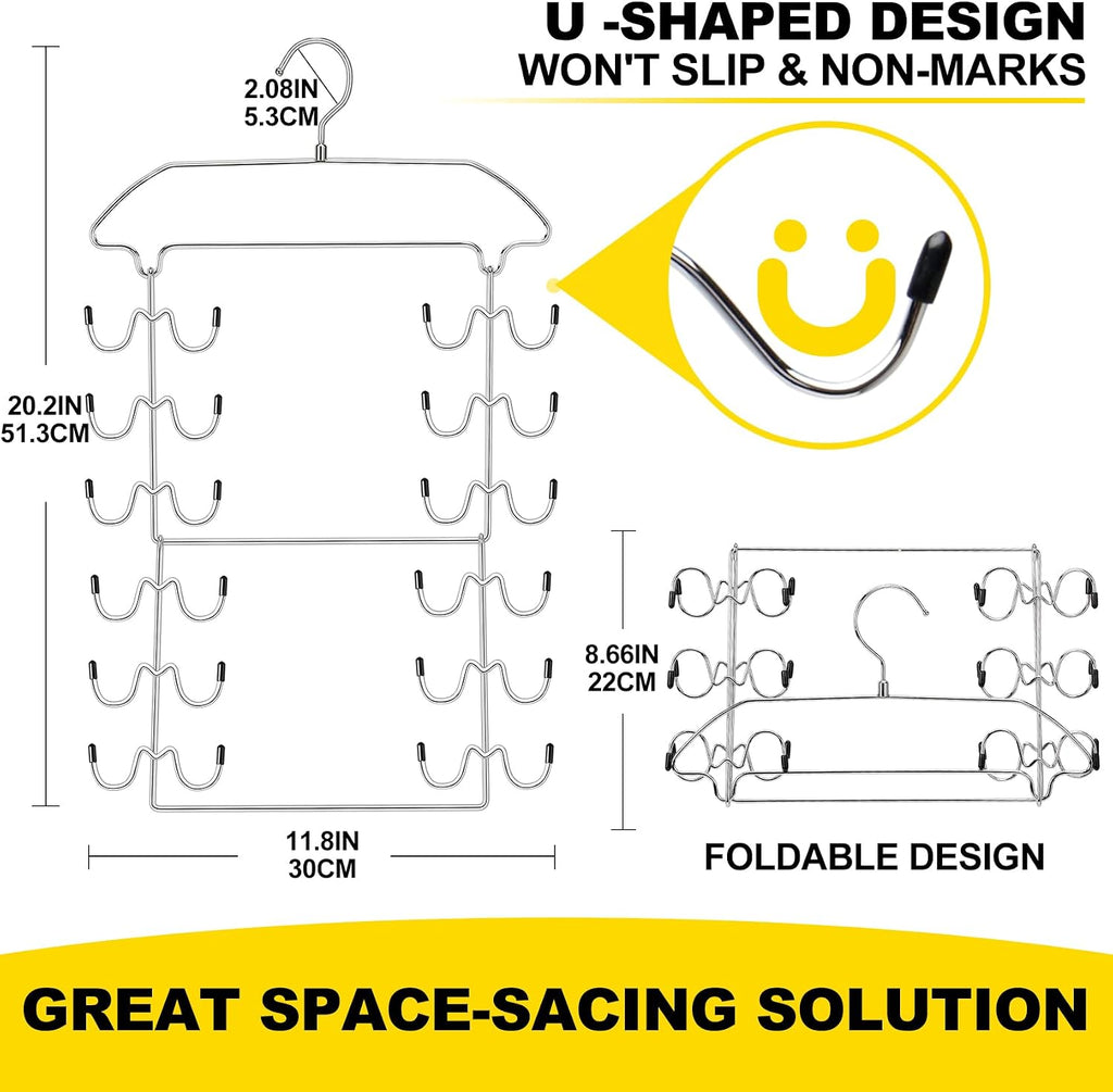 2 Pack Tank Top Hanger Space Saving, 360° Rotating Closet Organizers and Storage, 6 Tier Metal Bra Organizer with 24 Hanging Hooks, Small Space Solutions, RV Apartment College Dorm Room Essentials