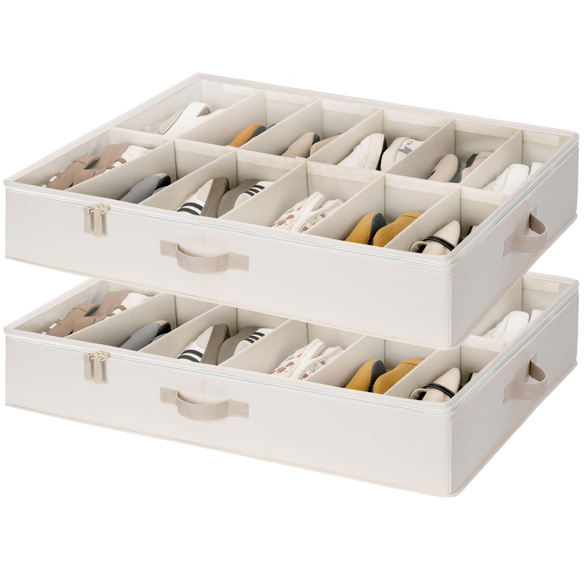StorageWorks 2-Pack 24-Pair Under Bed Shoe Storage Organizer, Beige