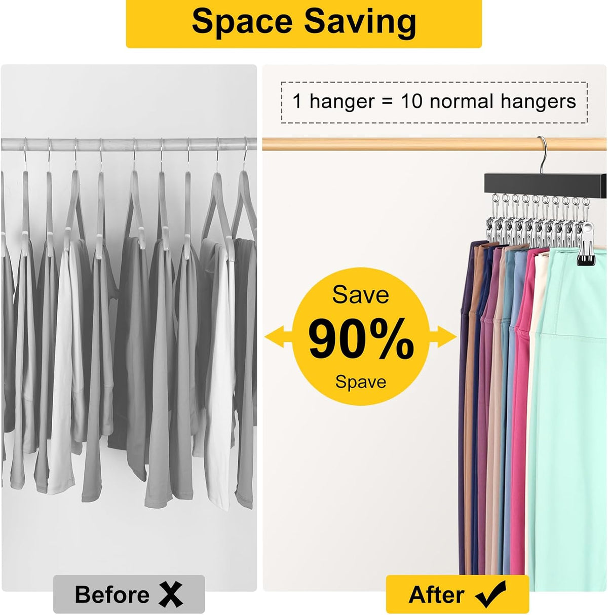 Legging Organizer for Closet, Pants Hangers with Clips