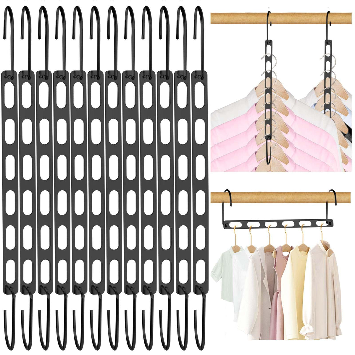 12 Pack Space Saving Hangers for Clothes: Collapsible Metal Hanger