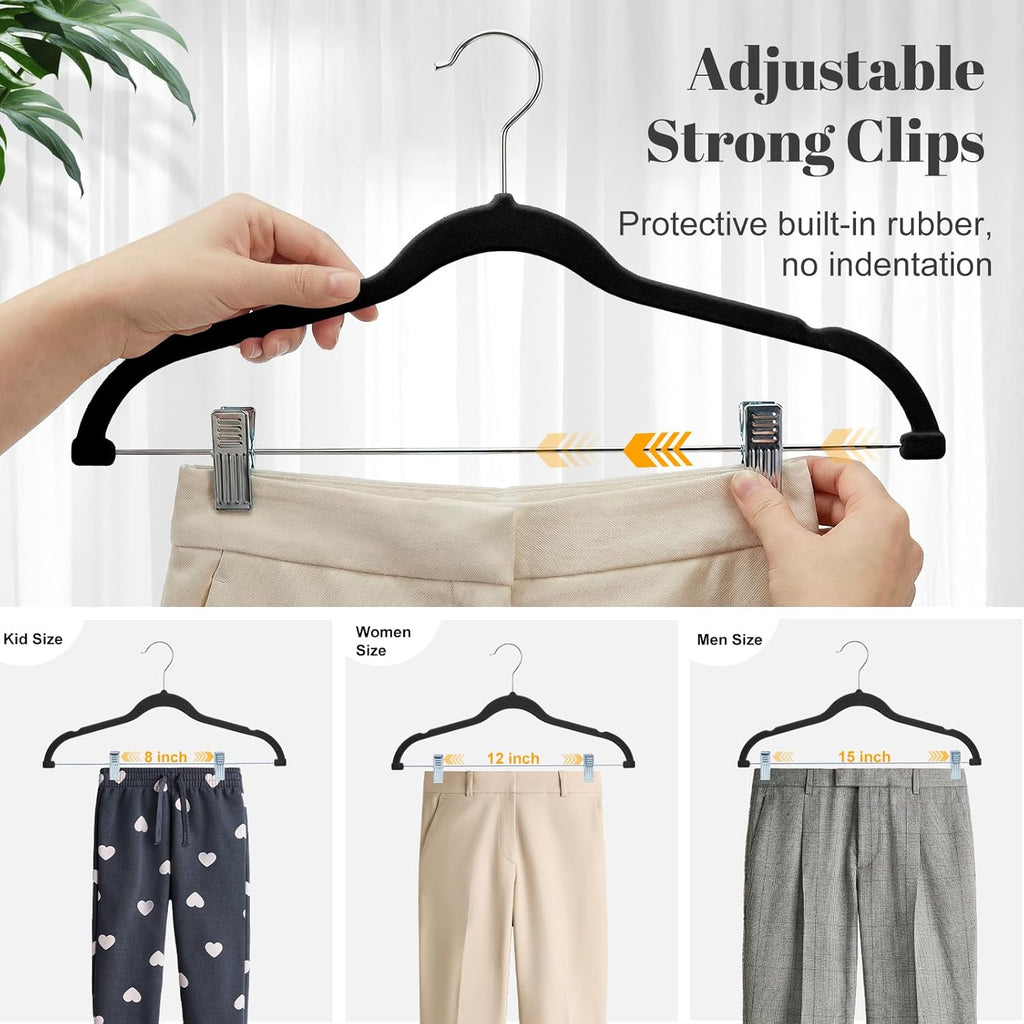 HOUSE DAY Skirt Hangers 24 Pack, Velvet Pants Hangers with Adjustable Clips
