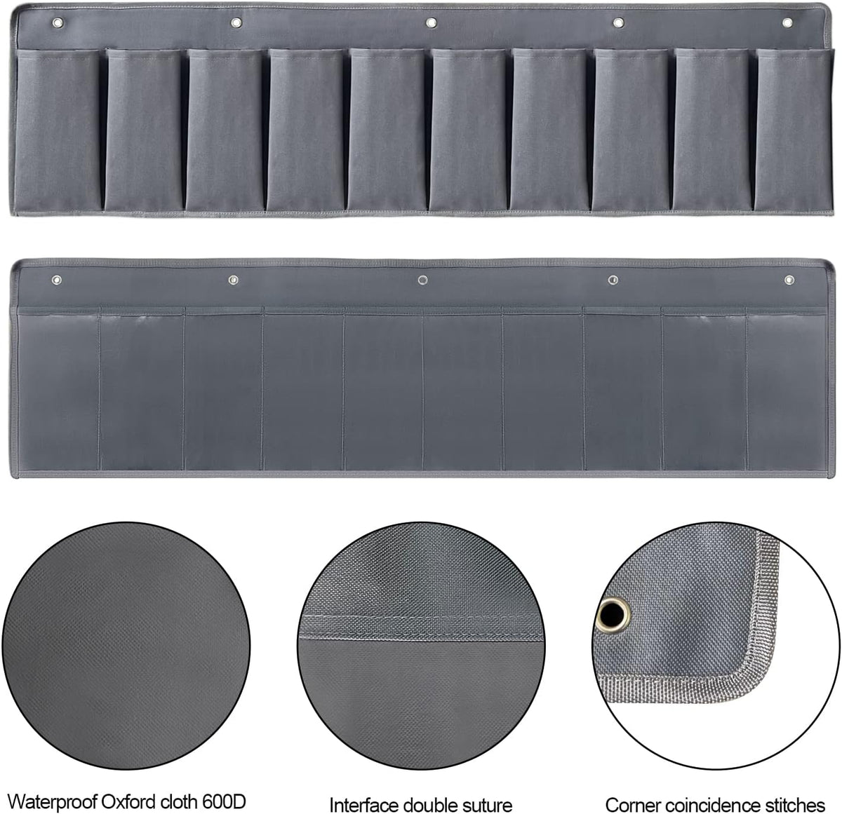 RVZONE RV Shoe Pockets 10 Pockets Heavy Hanging Bedside Storage Organizer with Sturdy Hooks Storage Pockets Hangs on bed for Shoes Toys and Tool Accessories