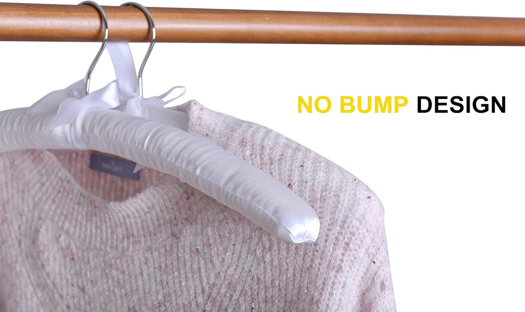 Amber Home 5 Pack Large White Satin Padded Hangers for Women Clothing 17"